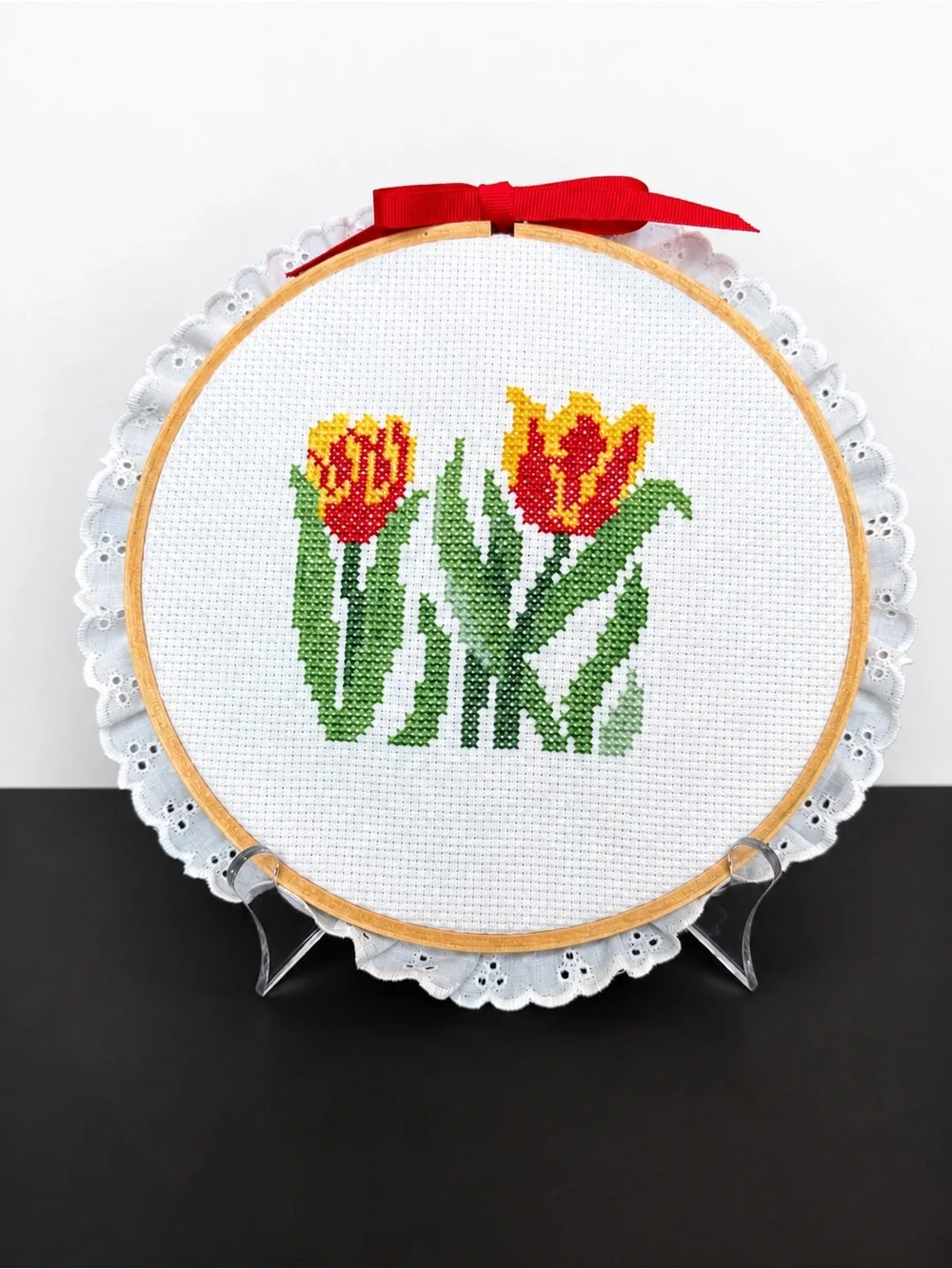 Handmade Tulip Cross Stitch Hoop Art 10